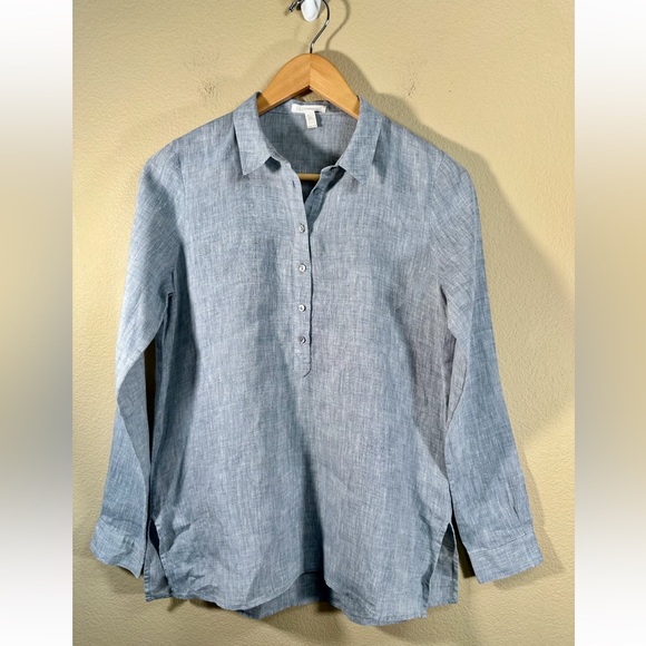 Eileen Fisher Tops - Eileen Fisher Organic Linen Half Button Down Long Sleeve Shirt